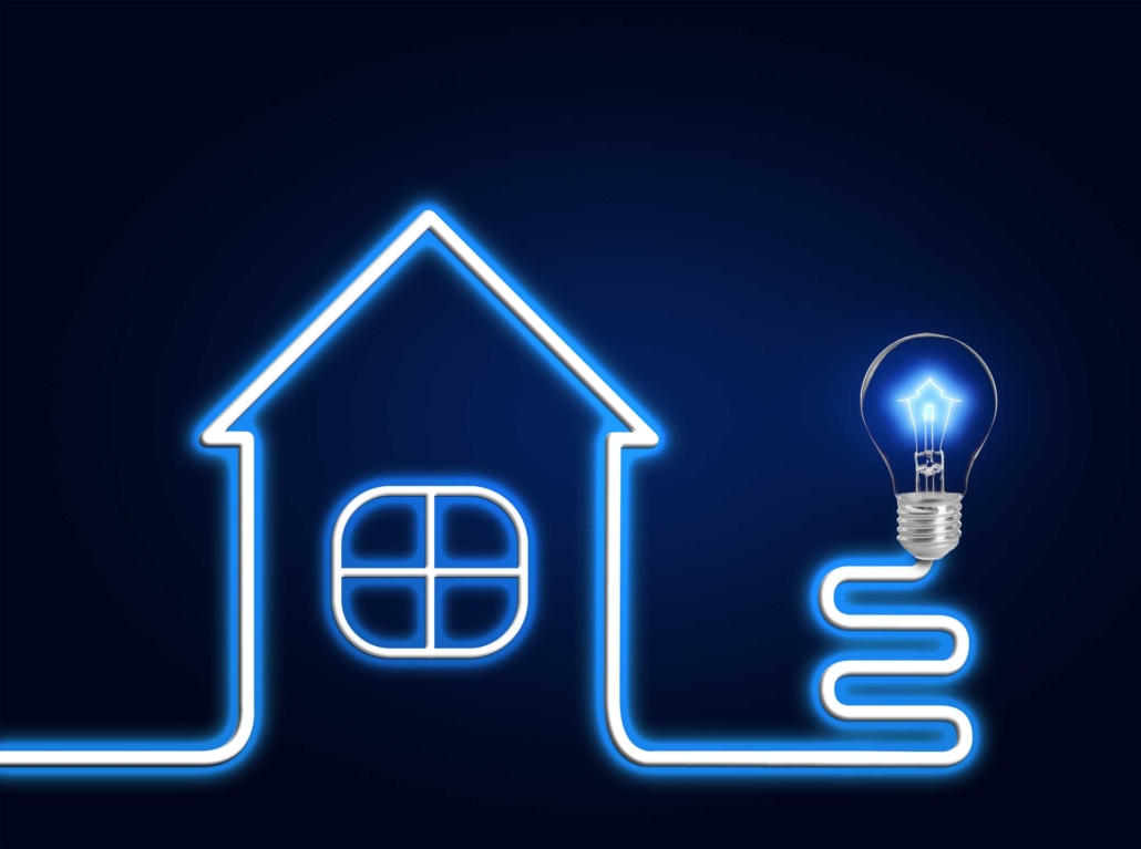 Illustratie met donkere achtergrond en getekend huis met lamp.