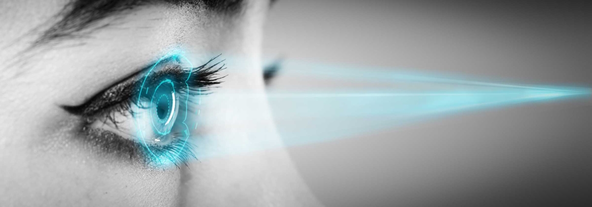 Afbeelding die irisscan laat zien ter illustratie van een biometrische scan.